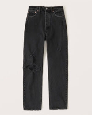 Abercrombie & Fitch Women's High Rise Dad Jeans - Ripped Black Wash - 25 SHORT